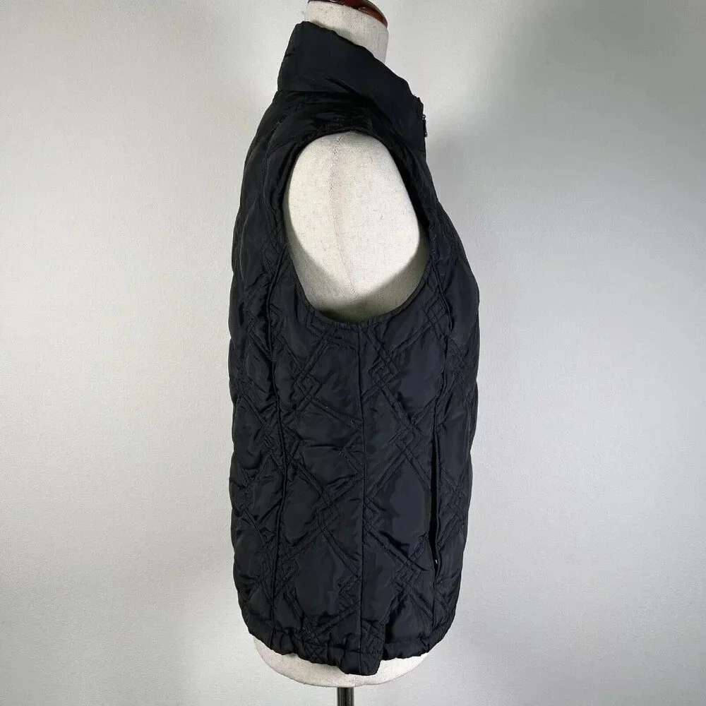 Eddie Bauer Vest Women's Small Black‎ Puffer Diamond Quilted Full Zip Outdoor